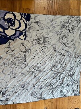 CHANEL Blue and White Silk Scarf
